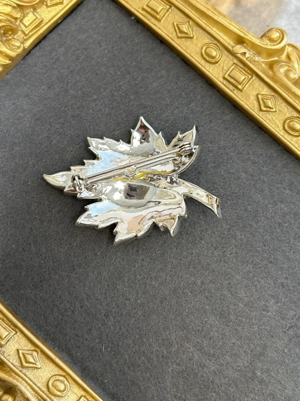 Crystal Leaf Brooch Pin - Clear Rhinestone Accent